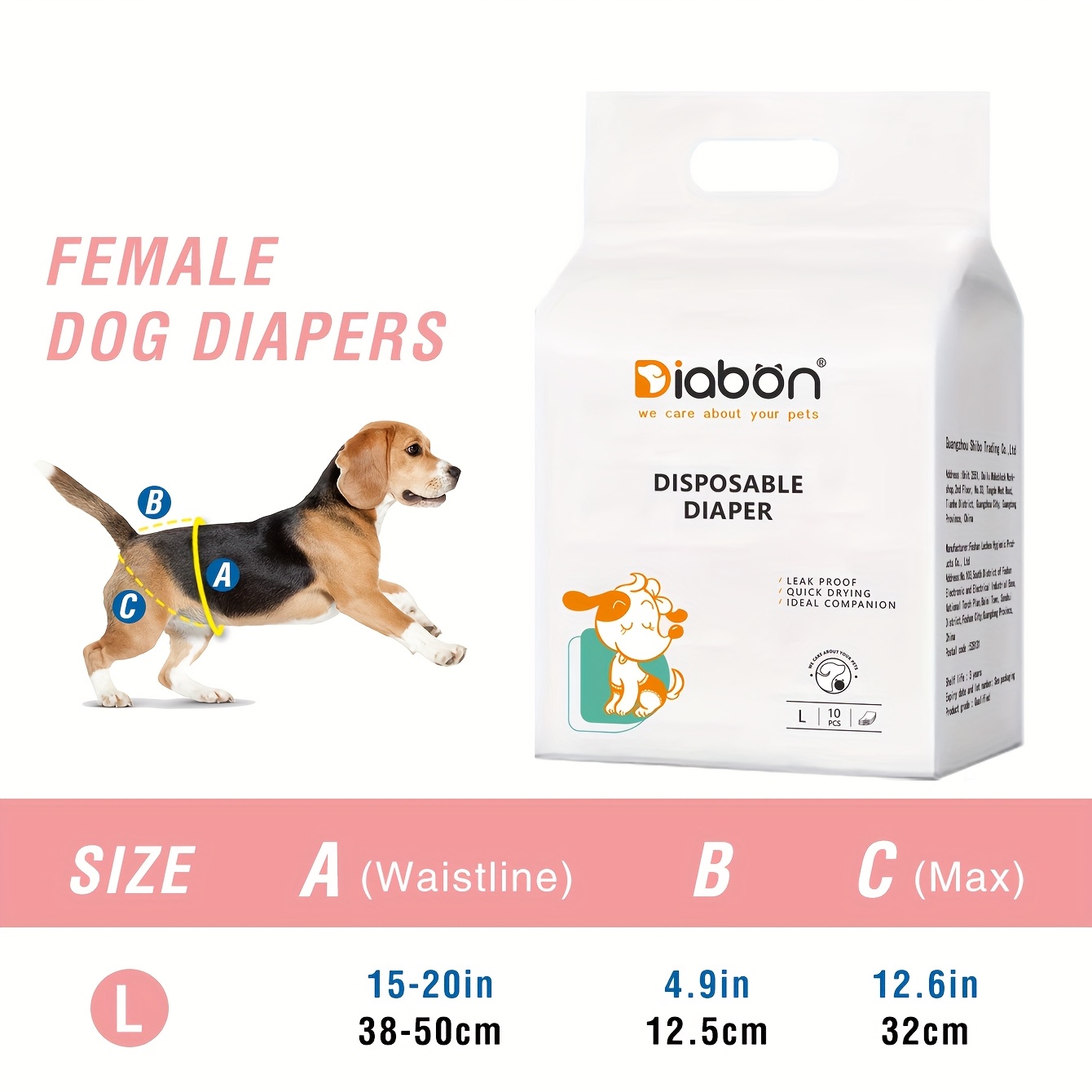 TEMU Lot de 10 couches pour chien jetables | Matériau PEVA, empêche la saleté et les