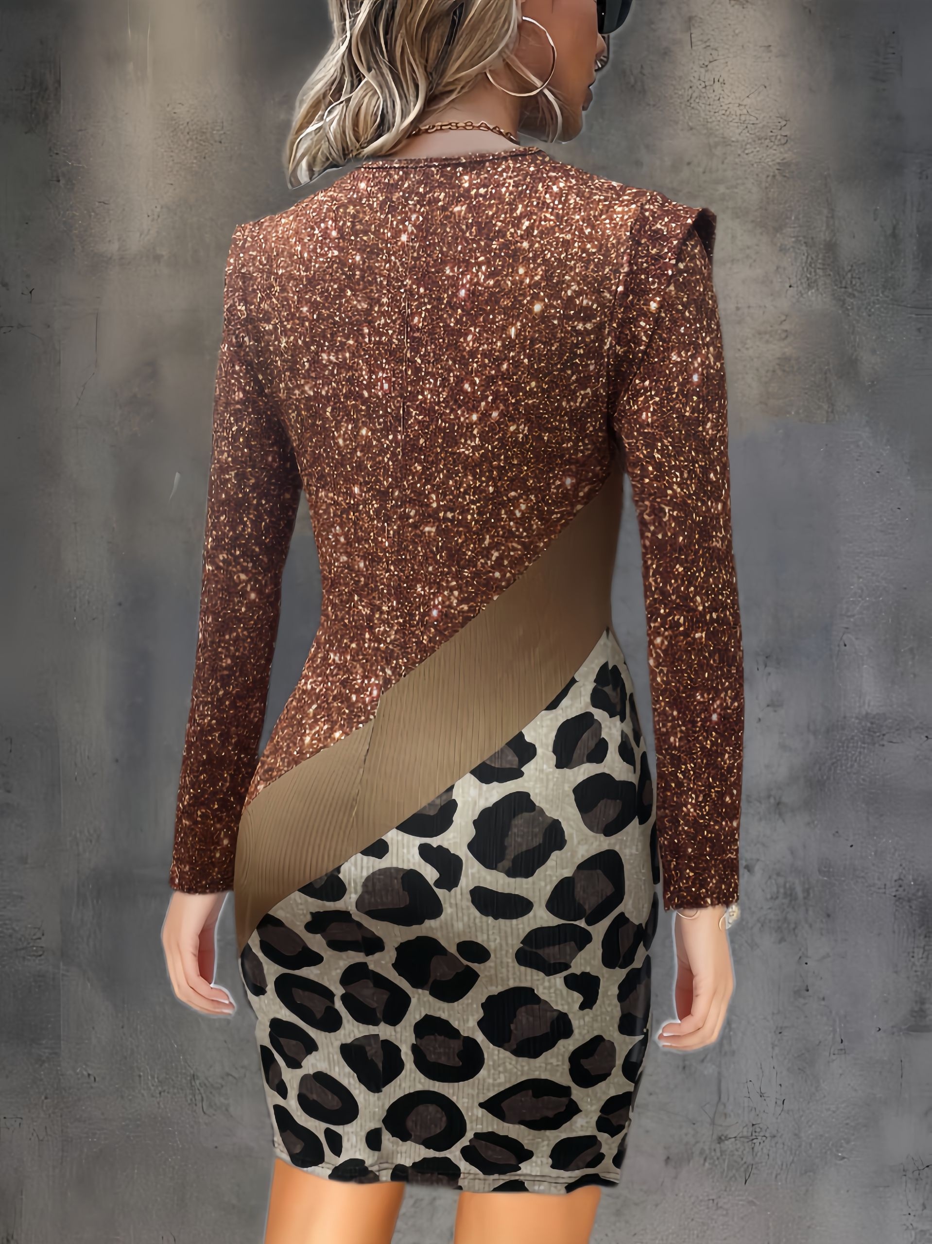 Floerns Women's Leopard Print Bodycon Midi Dress – Long Sleeve, Side Split, Party & Night Out Look