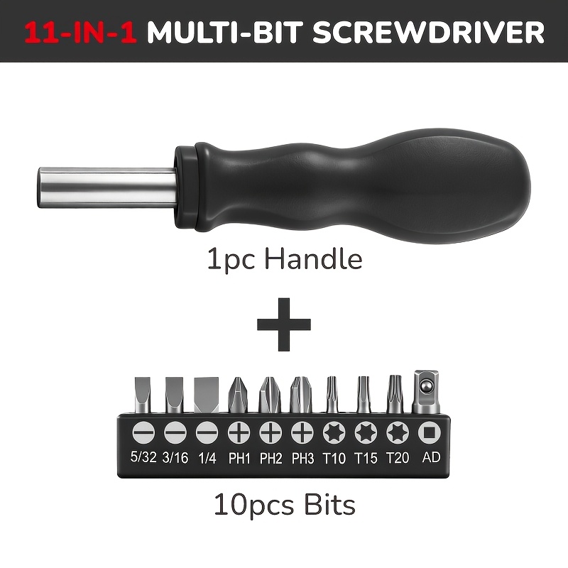 TEMU Magnetic Screwdriver Handle With 10 Replaceable Bits - Portable Repair Tool Kit, Screwdriver Bits