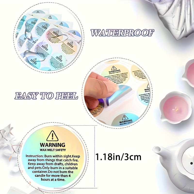 TEMU 10 Fogli/Confezione - 1.18In/3Cm - 240 Pezzi Adesivi Olografici Laser di Avvertimento per Candele, Adesivi per Etichette di Contenitori per