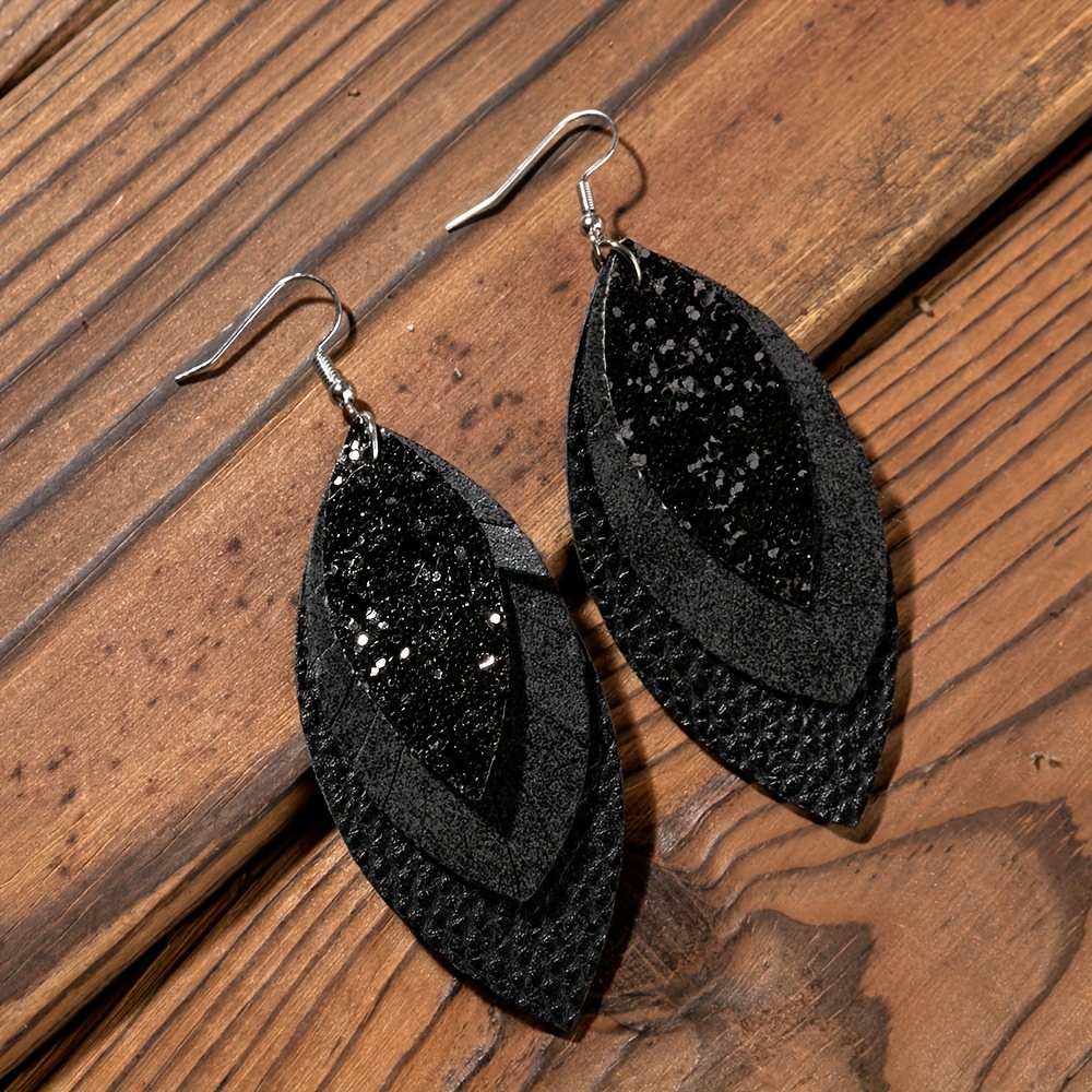 Cross-border European And Pu Leather Earrings, Leaf-shaped Pu Earrings