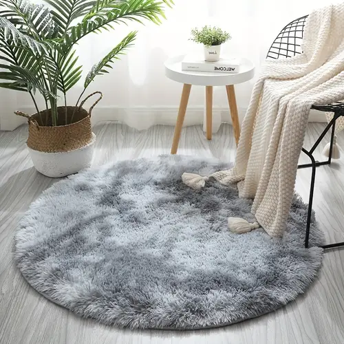 1pc Round * Floor Mat - Non-Slip Machine Washable Fluffy Mat, 100% Polyester, Light Grey & Black Grey, 31.4/47.2/62.9 Inch for Bedroom & Living Room Home Decor, Mat for Living Room