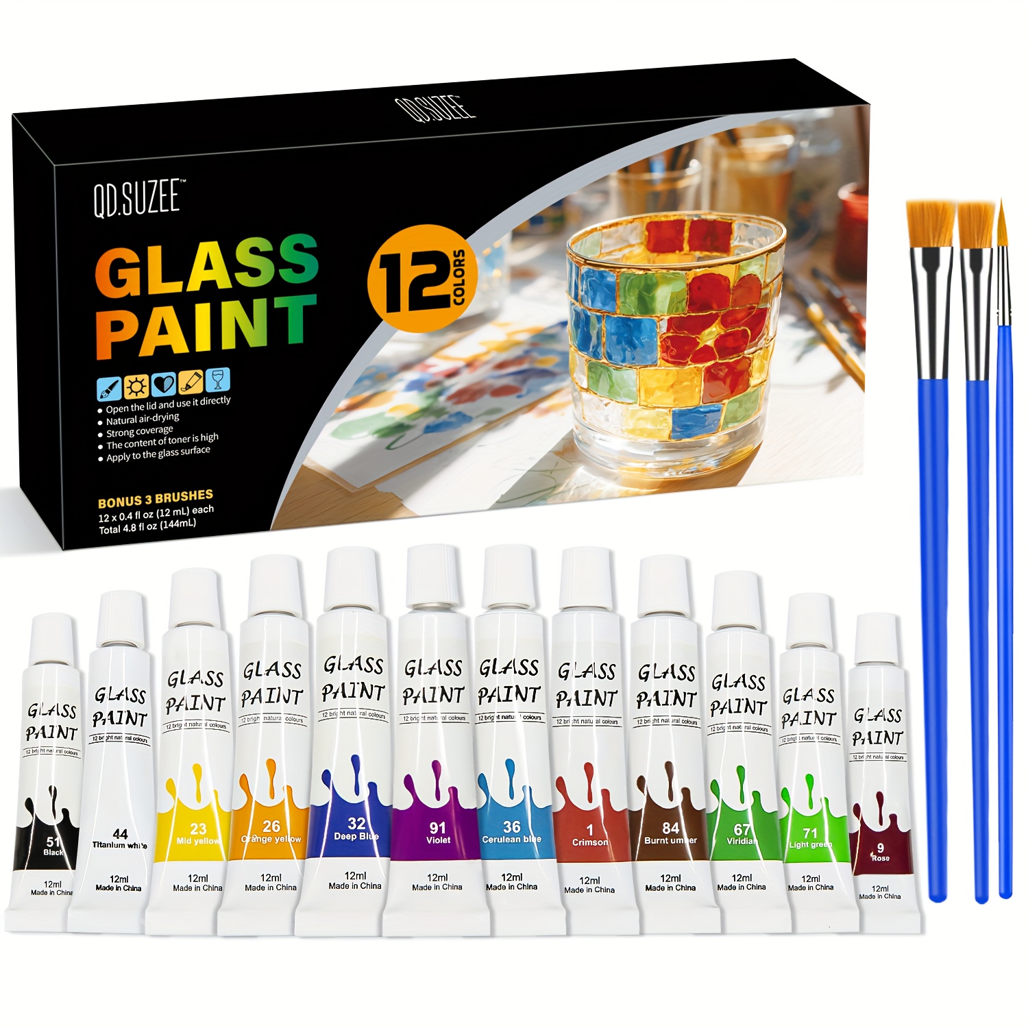 TEMU Stained Glass Painting Kit, Paint Acrylic Set Window Paint Set, Non Toxic, 12 Colors Waterproof Paint On Transparent Glass Painting, Wine