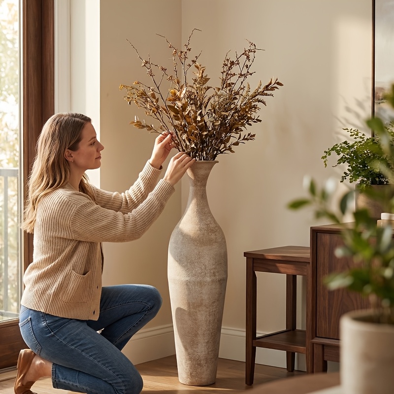 Metal Tall Floor Vase 58.93 cm Large Bohemian Vase for Pampas Grass - White Slim Decorative Vase, Vertical Rustic Farmhouse Large Vase, Ideal for Living Room, Indoor Fireplace & Home Decor Corner