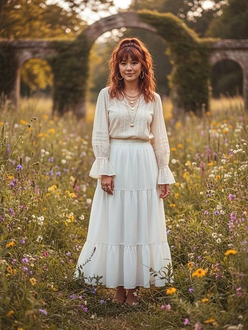 petite high waisted elastic waist tiered long skirt