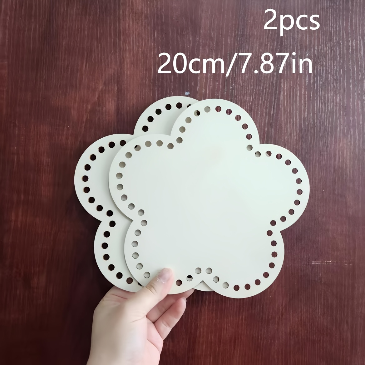 Image of 2pcs Of Wooden Flower-shaped Crochet Basket Bases, Pegboard Embroidery Woven Yarn Bag Basket Bottom Fixing Frame