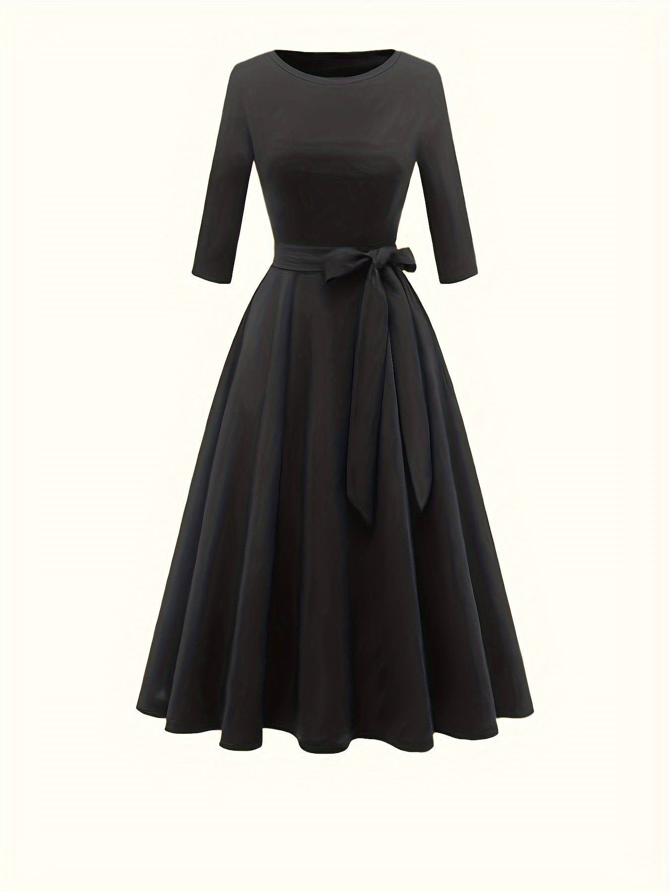 שמלת אביב וקיץ ארוך לנשים בצבע חלק עם שרוכים