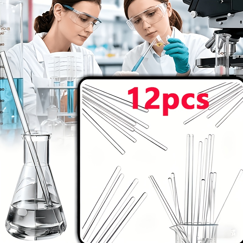 TEMU 12pcs Glass Stirring Rods, High-temperature Resistant, Suitable For Liquid Mixing And Tools In Scientific Experiments