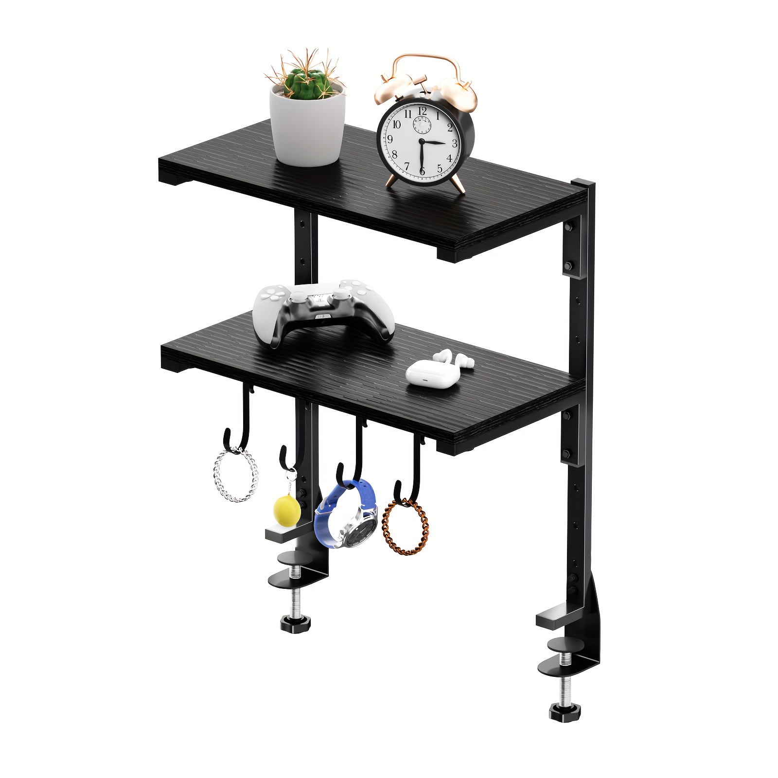 TEMU Clip-on Organizer, Metal Extension Side Table, 13-inch Clip-on Storage Shelf For Desk Surface, 2-tier Adjustable Extension Rack For Accessories