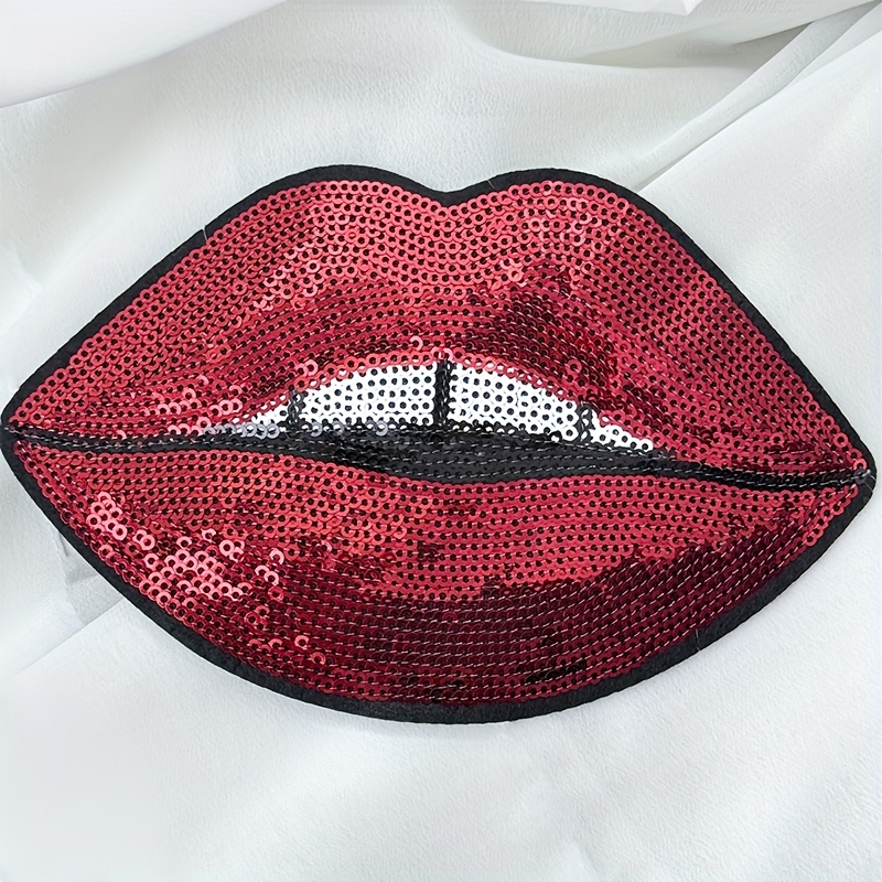 E-shop 1 Stück funkelnder, übergroßer roter Lippen-Patch, große Cartoon-Stil Aufbügler/Nähapplikation, geeignet für Kleidung und Zubehör,