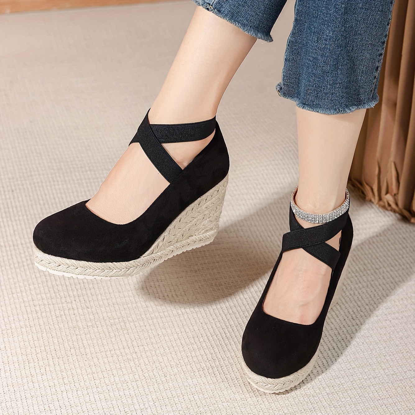 closed toe black wedges sold on Temu United States