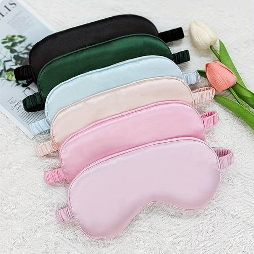 1pc simulated silk blackout eye mask sleep elastic travel nap eye mask silk protective eye mask solid color polyester material