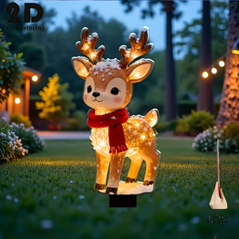 TEMU 2d Flat - 【2d Flat】 2d Flat - [2d Flat] Halloween 2d Flat-printed Plastic Acrylic Christmas Reindeer Garden Stake, A Christmas Decoration For