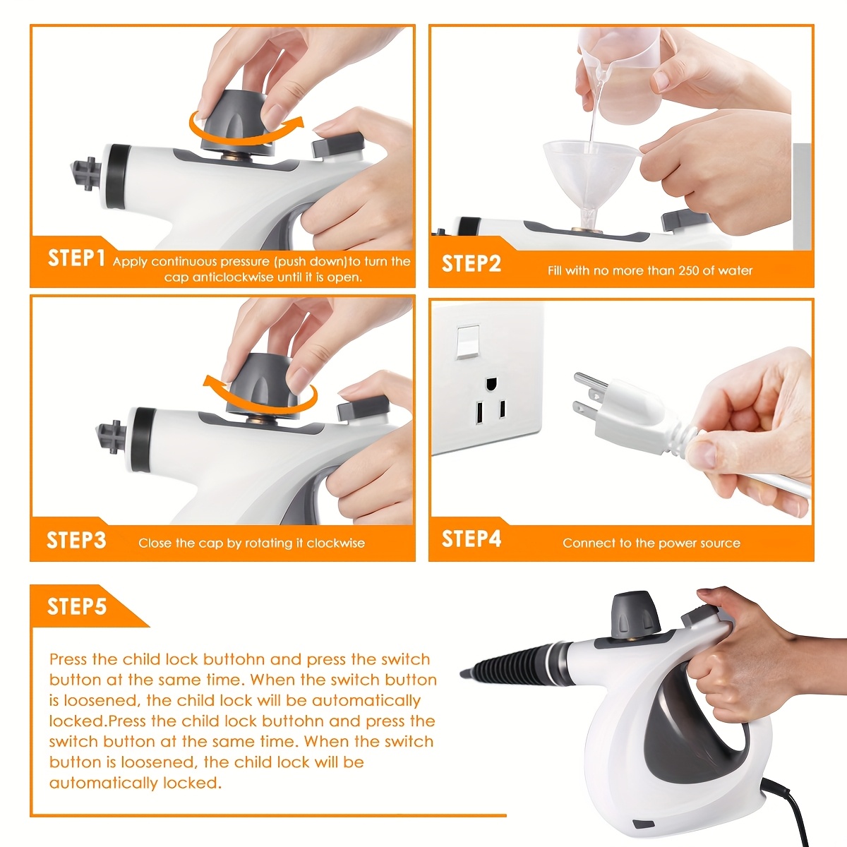 multi surface natural steam cleaner with 12 accessories portable power for home Product details 6
