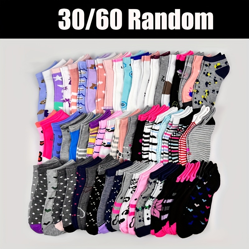 

30/60 Pairs Candy Colored Ankle Socks, Comfort & Breathable No Show Socks, Women's Stockings & Hosiery