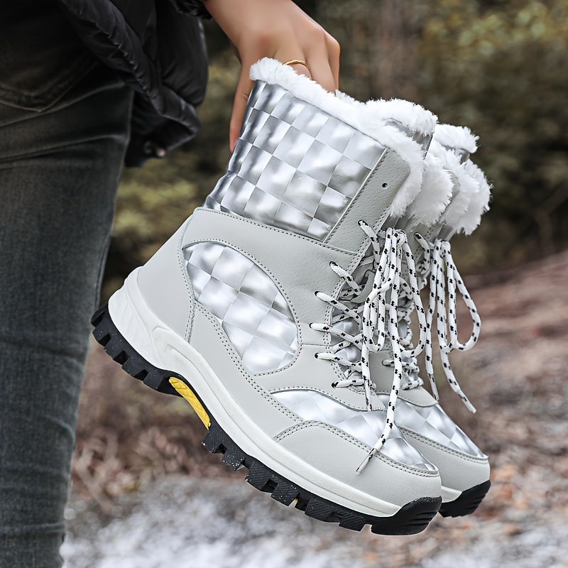 

Women's Solid Color Winter Snow Boots - Round Toe, Pu Upper, Fabric Lined, Tpr Sole, Warm Cotton Padded, Non-slip, Durable Outdoor Fashion Thickened Snow Shoes