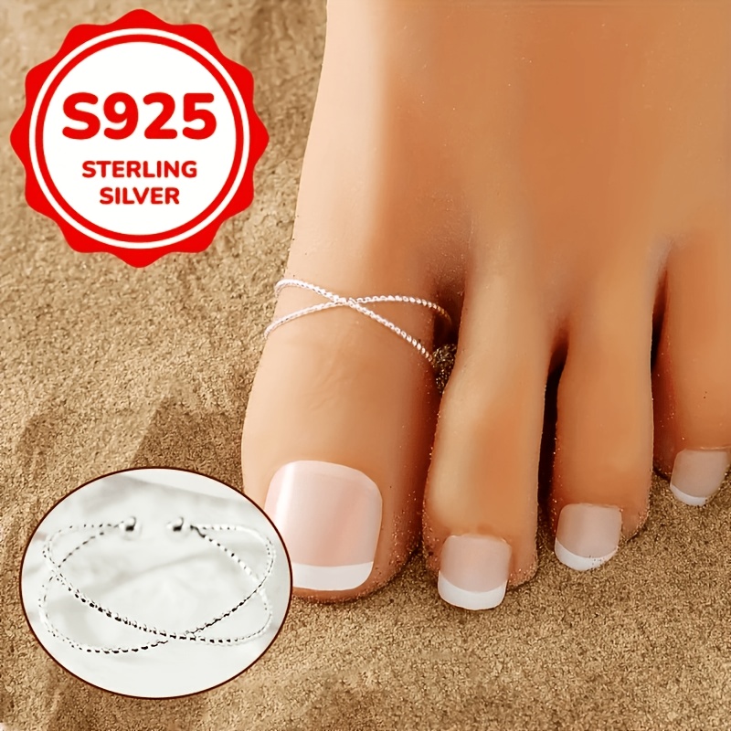 Women's 925 Silver Crossed Line Geometric Toe Ring, Versatile Design
