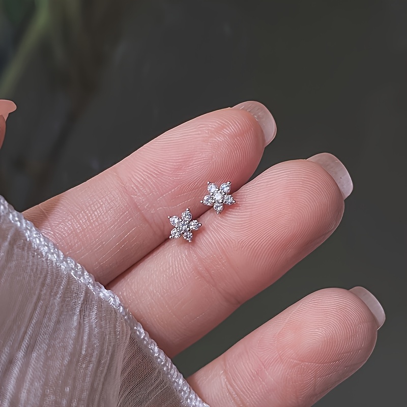 925 Silvery Plum Blossom Zirconia Earrings