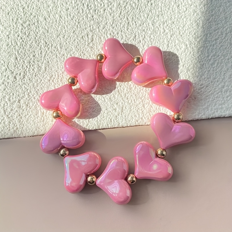 TEMU Bracelet pour femme élégant et minimaliste de cœur avec perles glacées, fait main, idéal pour un usage pour la Saint-Valentin