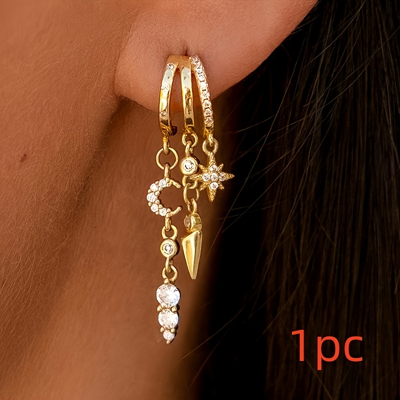 TEMU 1 pièce Boucle d'oreille tendance à , Boucles d'oreilles pendantes délicates, Petits créoles, Boucles d'oreilles longues audacieuses à chaîne,