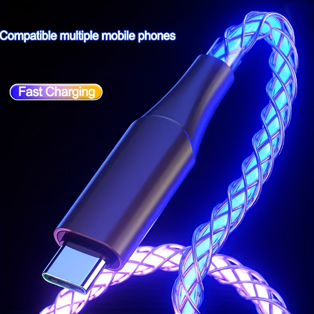 Adaptateur USB 66W & Câble de Données Double Type-C Compatible pour iPhone 15 Pro/Huawei/Samsung - RGB Respiration Intelligente, Câble de Charge Rapide avec Connecteur USB (Compatible 6A 20A, Câble PVC)