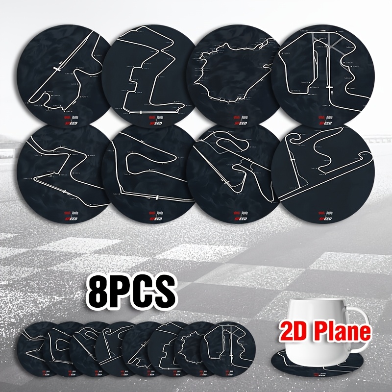 TEMU Ensemble de 8 sous-verres en sur le thème des circuits, sous-verres noirs représentant les de circuits mondialement célèbres - pour les les
