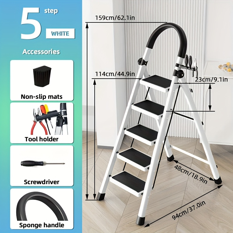 E-shop Verstellbarer, tragbarer Fußhocker mit 3, 4 oder 5 Stufen - eine teleskopierbare, klappbare Leiter, die mit einer Schutzhülle und einem