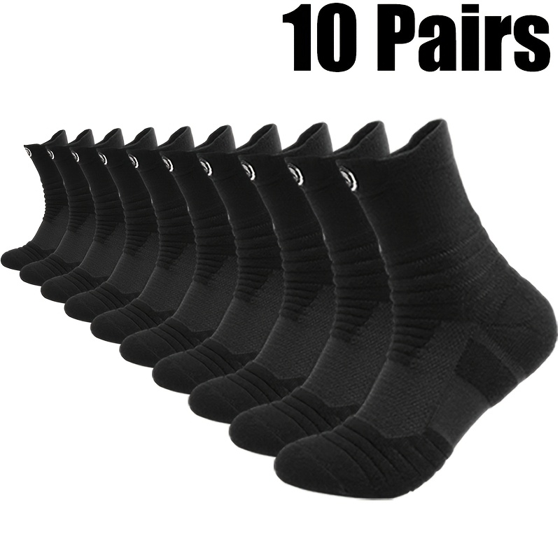 TEMU 10 Pairs Autumn Winter New Warm Sweat-absorbing Easy Versatile Solid Color Contrast Style Mid-calf Socks Men Women Same Style Sports Socks