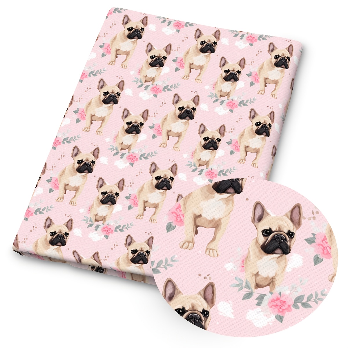TEMU 1pc French Bulldog Print Fabric - 59 X 19.68 Inches (150 X 50 Cm) Pre-cut Polyester Fabric - Suitable For Sewing, Scrapbooking, Tablecloths And