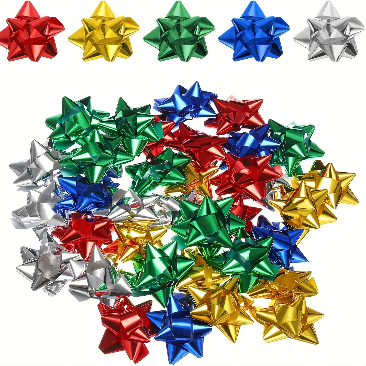 

50 Pack Boho Style Plastic Mini 2-inch Star-shaped Hollow Bows For Gift Wrapping, Festive, Christmas, Birthday Party Decorations - No Power Required