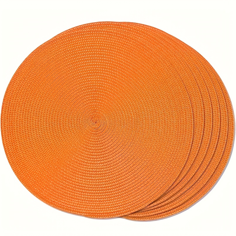 

2/4/6/8pcs Round Orange Pvc Anti-slip Heat Resistant Placemats Set, Washable Table Mats For Dining, Home, Restaurant, Hotel, Decor - Solid Color, Non-textile Weave, 100% Pvc Cover