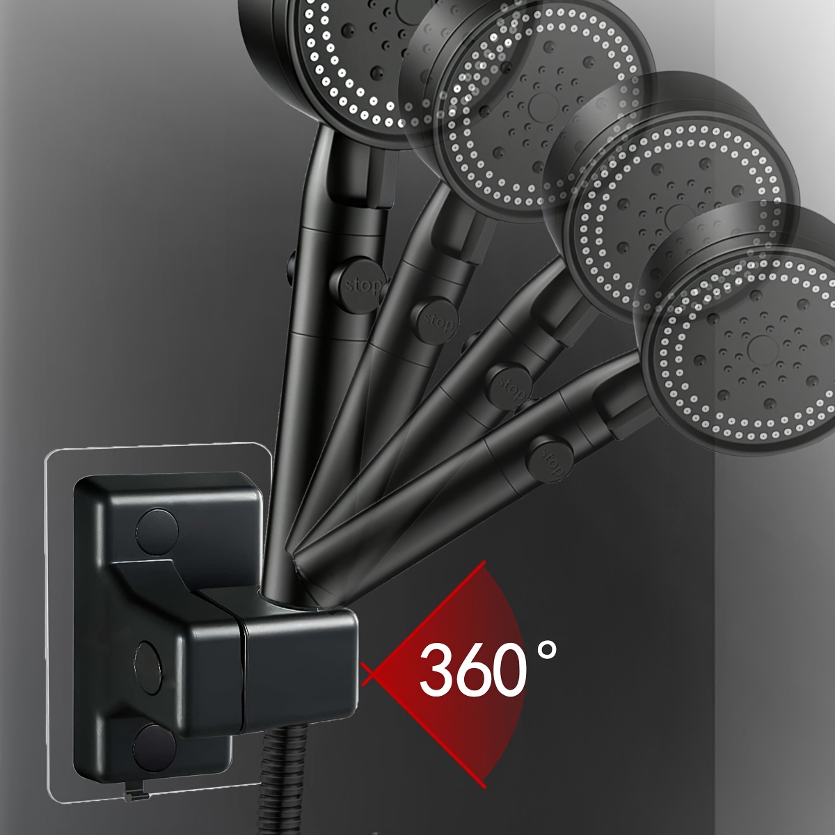 1pc Black Rotating Bracket, Shower Arm Holder With Spray Head Base Fixed Seat For Bathroom Shower Head Holder Accessory With Hook Design For Shower Use