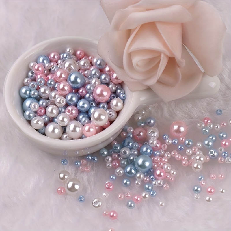 150pcs Imitation Pearl Beads, 3-8mm Double Hole Round ABS Plastic Loose Beads for DIY Crafts and Jewelry Making Accessories
