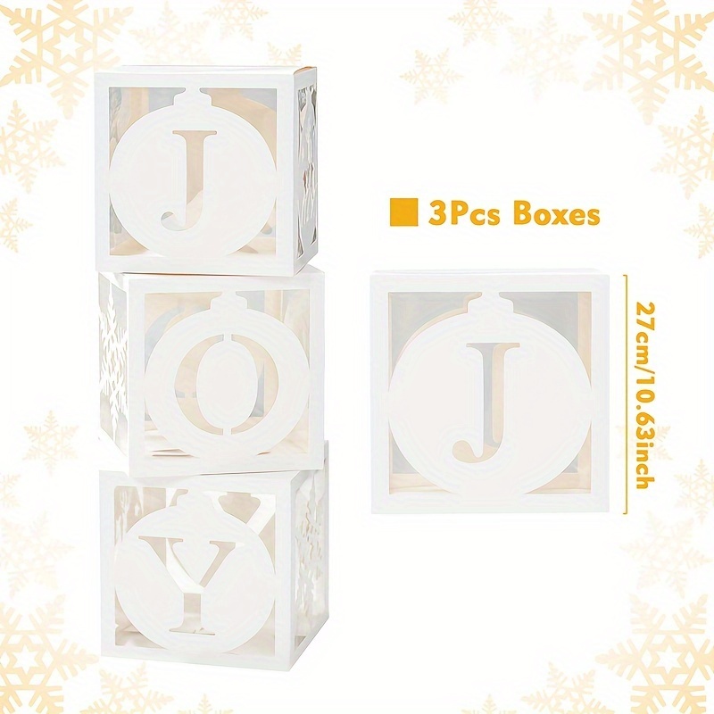 TEMU 3pcs, Joy Christmas Hollow Box, 27*27cm, Christmas White Hollow Joy Boxes, Merry Christmas Decorations For Home, Noel Navidad Decor, Gifts,