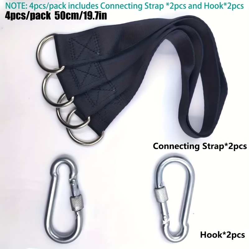 TEMU Lot de 4 pièces (sangle*2 + crochet*2) Élingue de balançoire d'arbre robuste, hamac réglable avec boucle en métal, convient à tous les types de