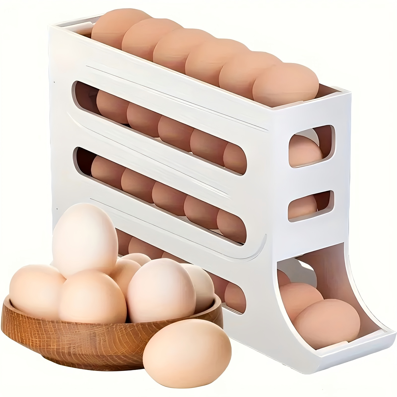 

4-layer Automatic Egg Dispenser Egg Storage Organizer Refrigerator Space Cold Room Tray, 1/2pcs