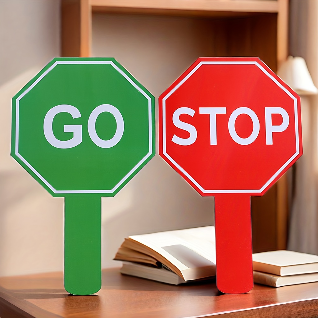 

Go/stop Handheld Learning Sign - Double-sided Pvc Teacher's Classroom Prop For Fun Educational Games, Suitable For Ages 14+