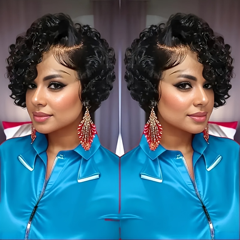 TEMU Stylish 13*4*1 Lace Curly Wave Cut Preplucked Lace Front Human Hair Wig For Women, Use, Cosplay, Parties, Music Festivals, And Christmas Celebrations