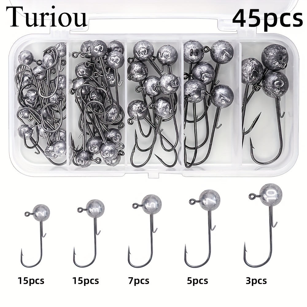 45pcs Lure Lead Head Hooks With And Without Barbs Small Weight Long Handle Short Handle Hooks Fishing Gear Supplies