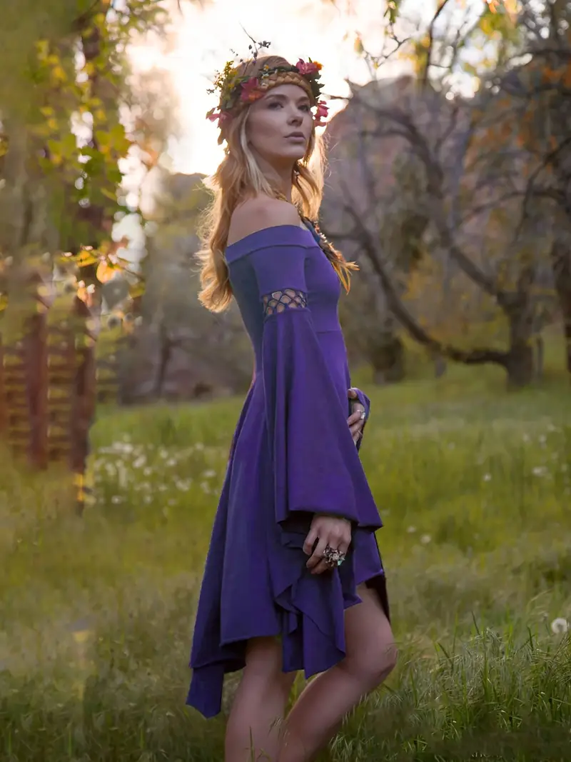 purple bell sleeve dress Elegant Lilac Bell Sleeve Gown 42579