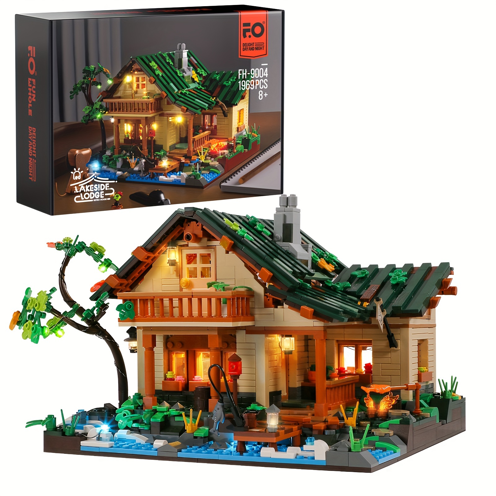 

Funwhole Lakeside Building Bricks Set, With Led Lights, 1969pcs Building Blocks, Construction Building Model, Collectible Toy, Christmas Halloween Gifts