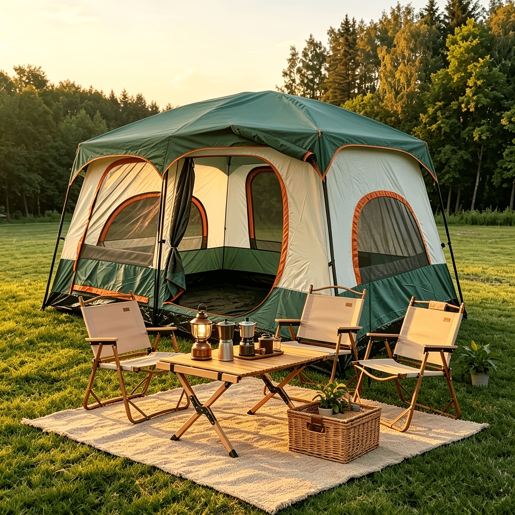 Luxury Camping Tent, Suitable For 6-8 People, Large Camping Tent With Awning And Floor, And 2 Entrances, Tunnel Tent Includes Removable Carrying Bag, Travel Hiking Tent