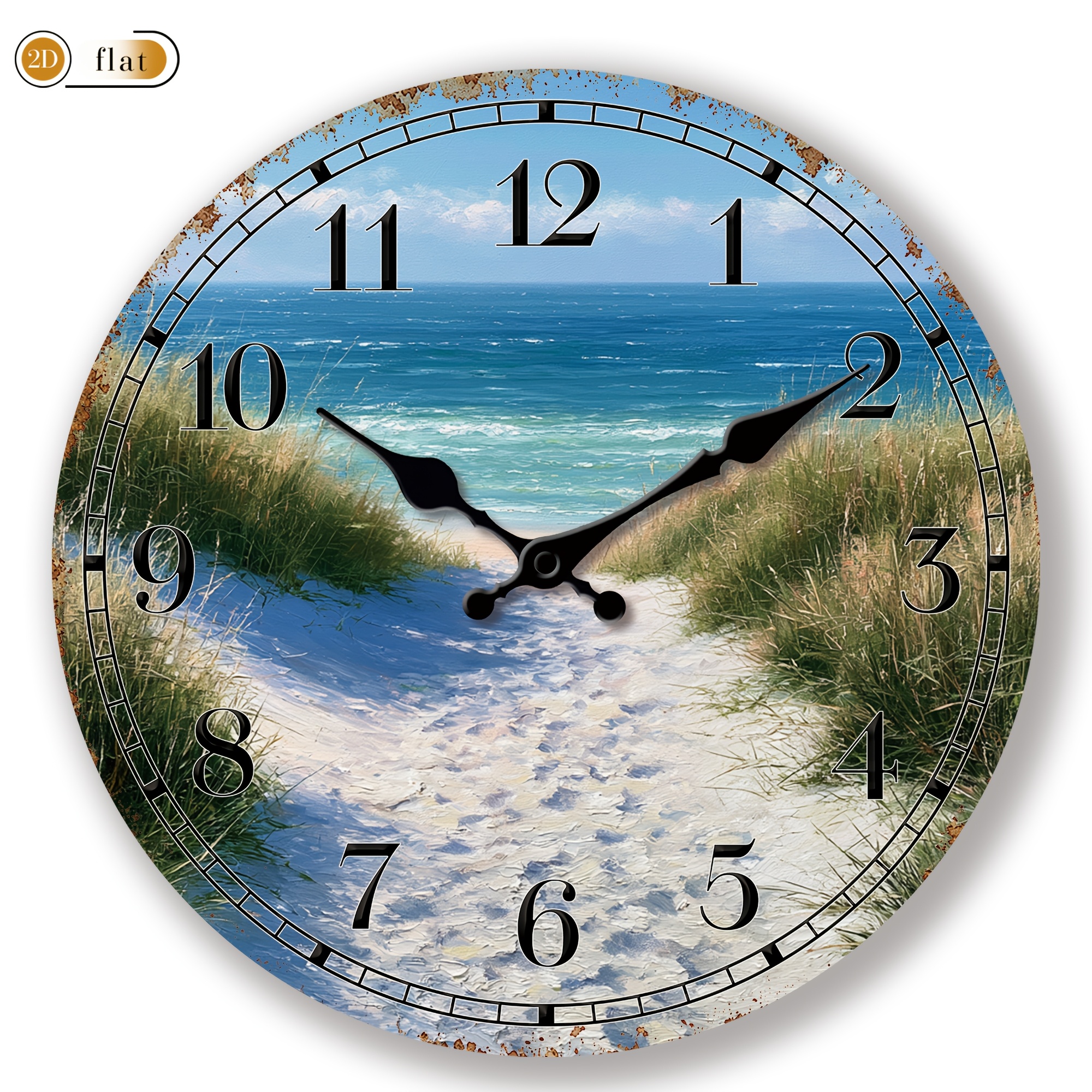 TEMU 1pc Rustic Coastal Beach Wall Clock With - Round Silent Non-ticking Artificial Wood Clock Suitable,, Nautical Decor, Birthday Gifts, Modern