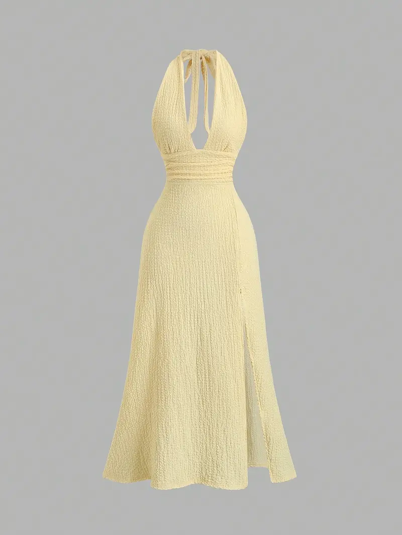 pale yellow backless dress Light Yellow Satin Dress - Backless Maxi Dress - Pleated Dress