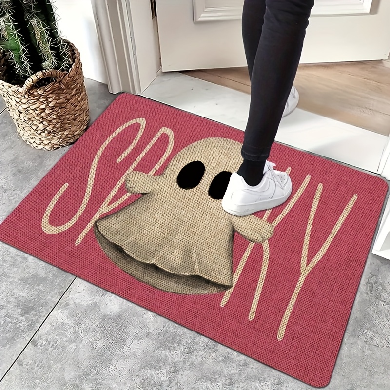 TEMU 1pc Halloween Pink Doormat - Home Decor Flannel Non-slip Washable Rug For Entryway, Bedroom, Living Room, Kitchen, Bathroom Halloween Decor & Festive