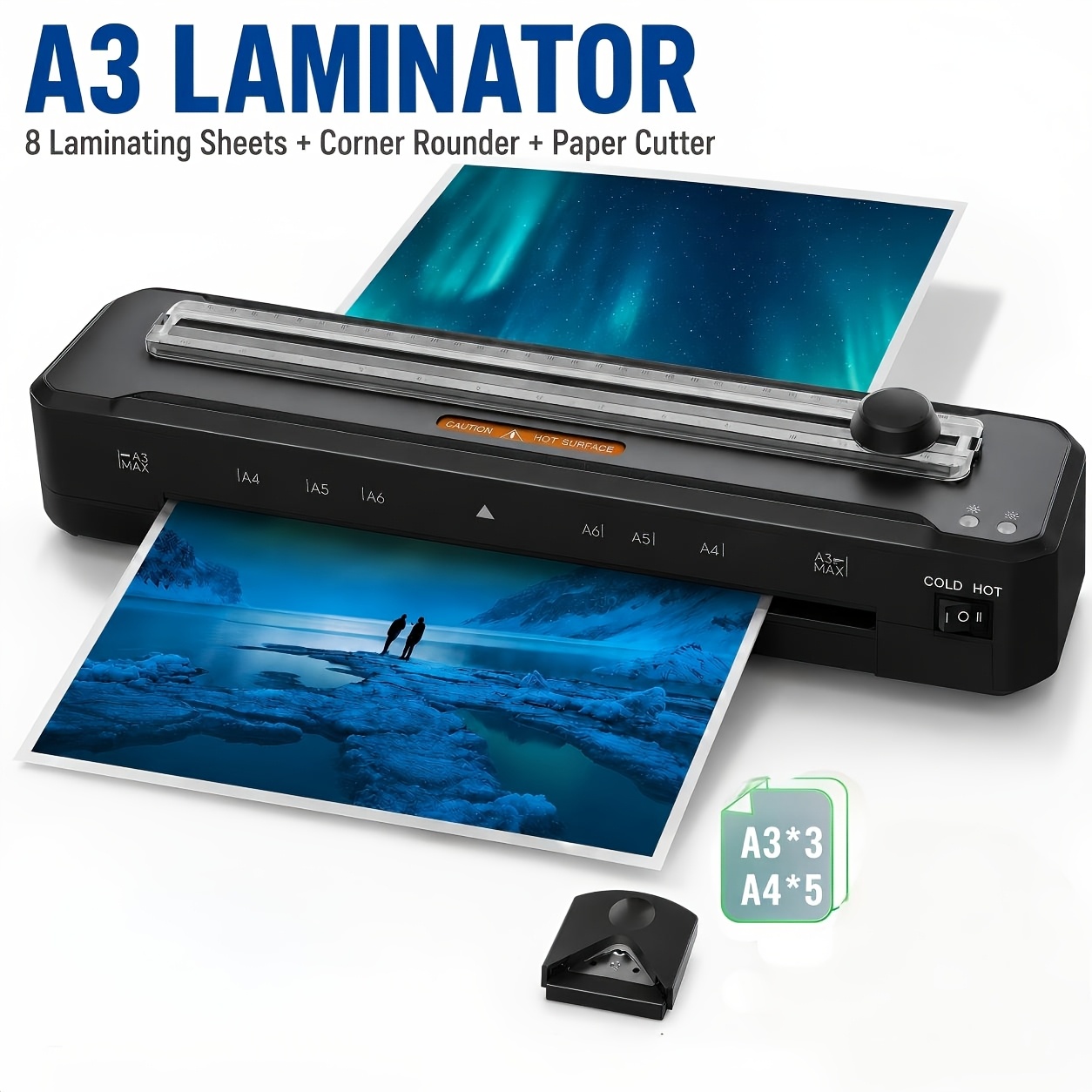 Crenova A3 Laminator Machine Built-in Cutter - Fast Heating, Hot/cold , Anti-jam System, For Office, Home, Graphic Design - Includes A3/a4 Films & Corner Rounder