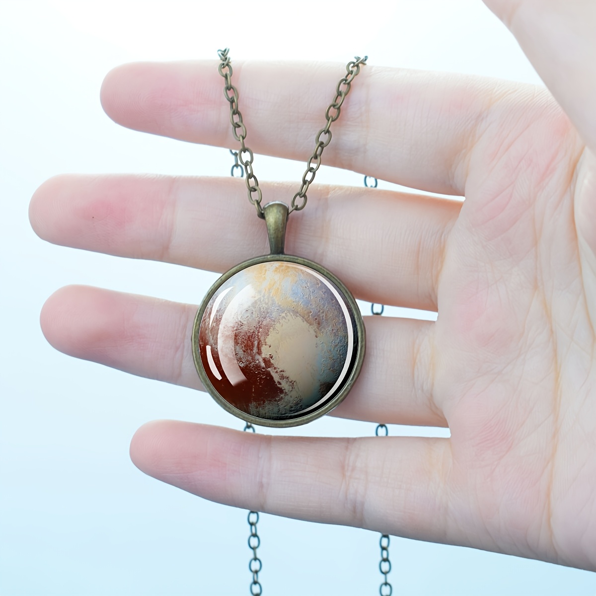 Abstract Art Round Pendant Necklace, Vintage Style