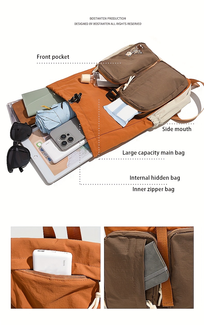 Vintage Bear Pattern Backpack With Buckle For Daily Travel School_voghion.com