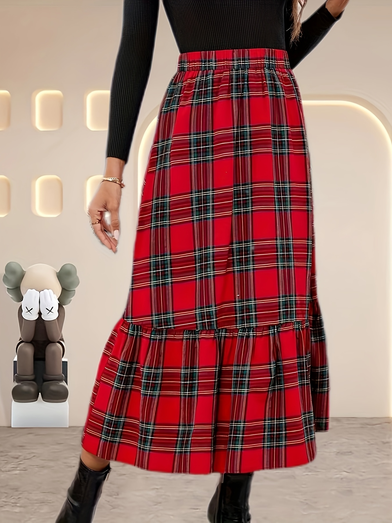 1pc womens red pleated skirt casual polyester woven Temu Australia