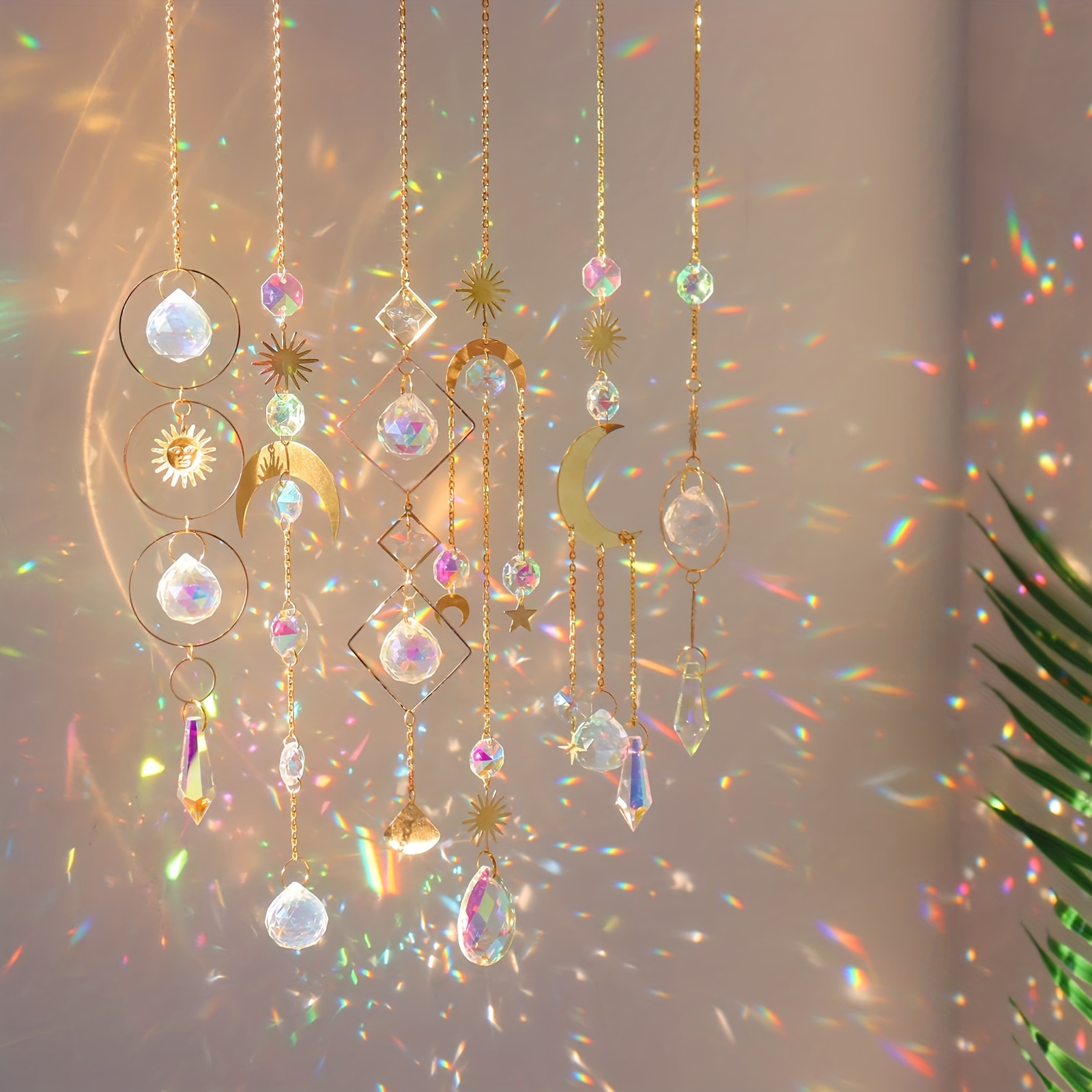 TEMU 6pcs Colorful Crystal Hanging Decorations With Chains, Crystal Prism Pendants For Window, Home Garden, Wedding, And Christmas Decor